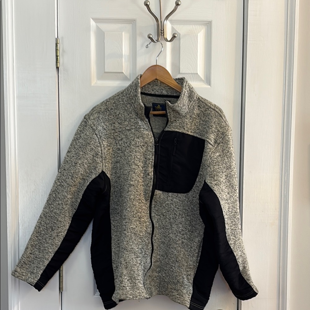 Rugby University Gray and Black zip front Sweater, size L
